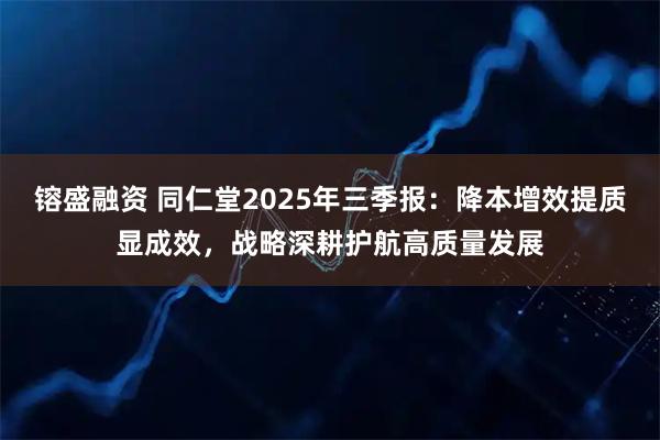 镕盛融资 同仁堂2025年三季报：降本增效提质显成效，战略深耕护航高质量发展